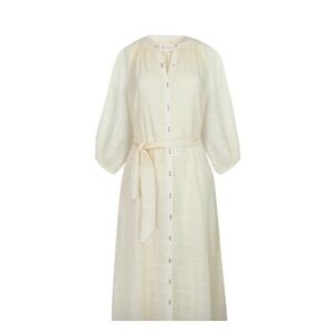 Buggy NWT SZ XS The Maia in Cream Midi Dress Button Front Belted Long Sleeve